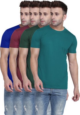 TQH Solid Men Round Neck Multicolor T-Shirt