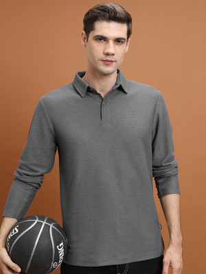 HIGHLANDER Solid Men Polo Neck Grey T-Shirt