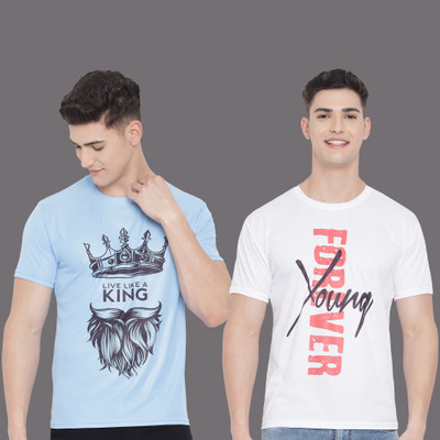 InkTees Printed Men Round Neck White, Blue T-Shirt