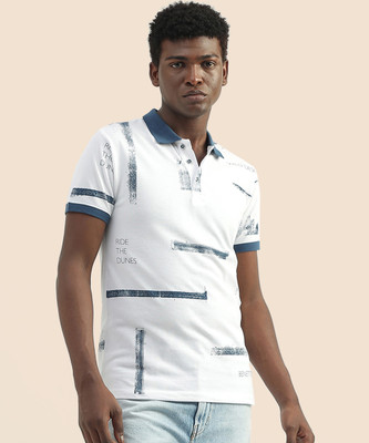 United Colors of Benetton Printed Men Polo Neck White T-Shirt