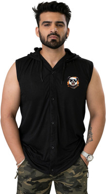 Lawful Casual Graphic Print Men Hooded Neck Black T-Shirt
