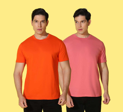 WOOSTRO Solid Men Round Neck Pink T-Shirt