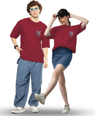 Twinny Zone Printed Couple Round Neck Red T-Shirt