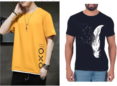 Pachirisu Printed Men Round Neck Yellow, Black T-Shirt