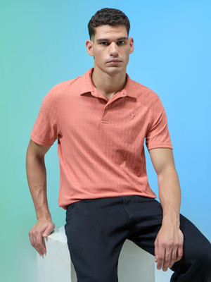 TECHNOSPORT Self Design Men Polo Neck Orange T-Shirt