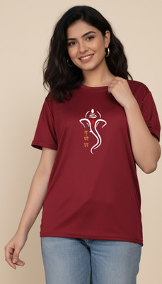 Sparrow sky Graphic Print Women Round Neck Maroon T-Shirt