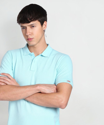 FLYING MACHINE Solid Men Polo Neck Blue T-Shirt