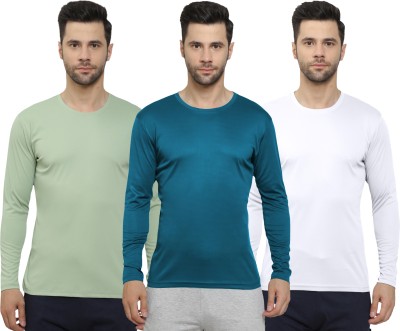 MISSILLE Solid Men Round Neck Dark Blue, Light Green, White T-Shirt