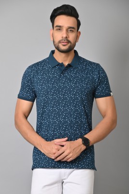 Arbour Printed Men Polo Neck Blue T-Shirt