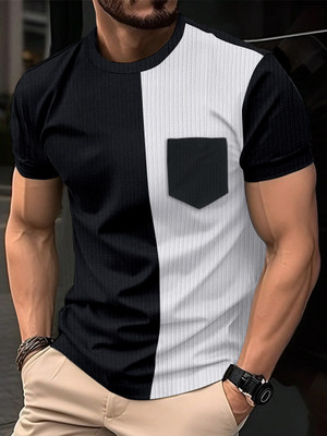 TANNU FAB Self Design, Solid Men Round Neck Black T-Shirt