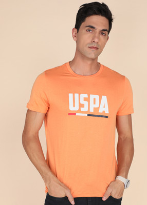 U.S. POLO ASSN. Printed Men Crew Neck Orange T-Shirt