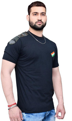 ONEBIT Printed, Typography Men Round Neck Black T-Shirt