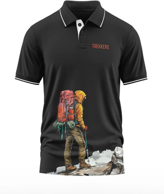 Warriorworld Printed Men Polo Neck Black T-Shirt