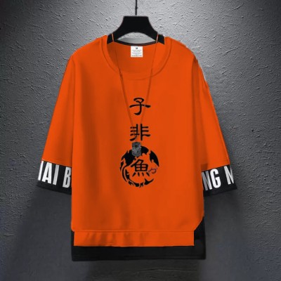 Autna Printed Men Round Neck Orange T-Shirt