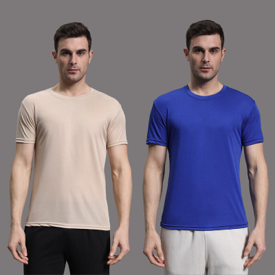 InkTees Solid Men Round Neck Beige, Blue T-Shirt