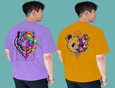 Kintu Parantu Printed Men Round Neck Purple, Yellow T-Shirt