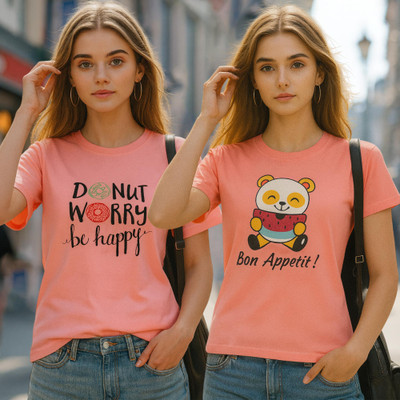 Fabflee Printed Women Round Neck Multicolor T-Shirt