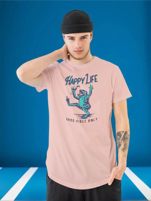 Moda Rapido Printed Men Round Neck Pink T-Shirt