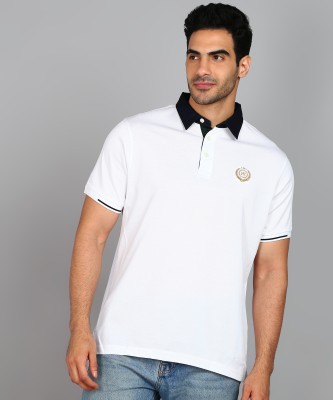 Raymond Solid Men Polo Neck White T-Shirt