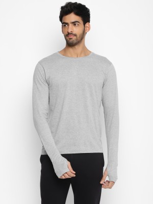 Ap'pulse Solid Men Round Neck Grey T-Shirt