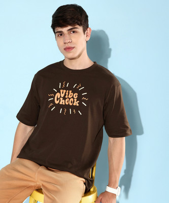 DILLINGER Printed, Typography Men Round Neck Brown T-Shirt