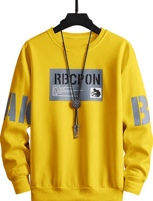 LOOKSEA Printed, Typography Men Round Neck Yellow T-Shirt
