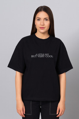 SZN Typography Women Round Neck Black T-Shirt
