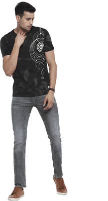 SF Jeans by Pantaloons Printed Men Crew Neck Black, Grey T-Shirt