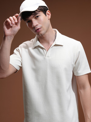 HIGHLANDER Self Design Men Polo Neck White T-Shirt