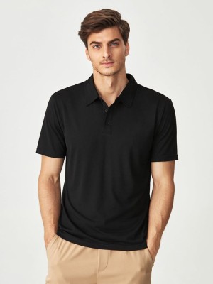 Checks & Squires Solid Men Polo Neck Black T-Shirt