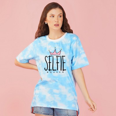 Nusyl Printed Women Round Neck Blue T-Shirt