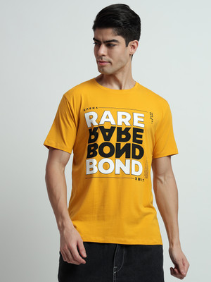 Rare Bond Studios Printed Men Round Neck Yellow T-Shirt