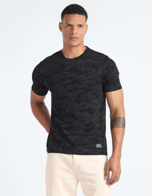 FLYING MACHINE Printed Men Round Neck Black T-Shirt