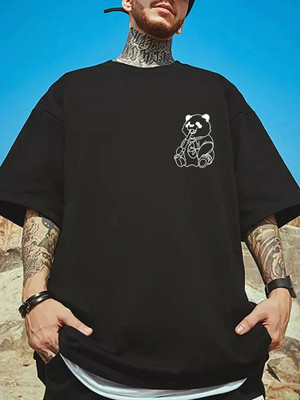 Manlino Printed Men Round Neck Black T-Shirt