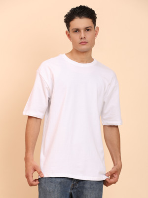 METRONAUT Solid Men Round Neck White T-Shirt