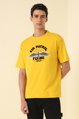 Allen Solly Embroidered Men Crew Neck Yellow T-Shirt