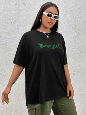 SZN Typography Women Round Neck Black T-Shirt