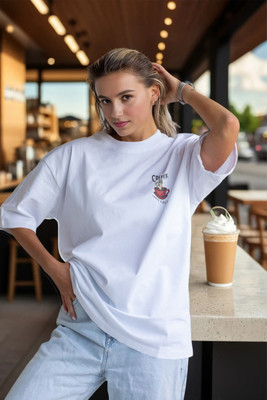 BLURR Printed Women Round Neck White T-Shirt