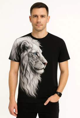 CHANDRASTYLE Animal Print Men Round Neck Black, White T-Shirt