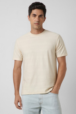 PETER ENGLAND Solid Men Crew Neck Beige T-Shirt