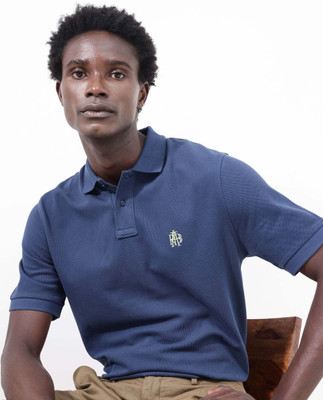 RARE RABBIT Solid Men Polo Neck Blue T-Shirt