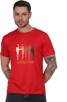 Sparrow sky Graphic Print Men Round Neck Red T-Shirt