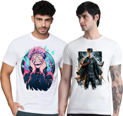 FIRST ARRIVAL Printed Men Round Neck White T-Shirt