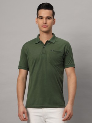 BLACK BLINK Solid Men Polo Neck Dark Green T-Shirt