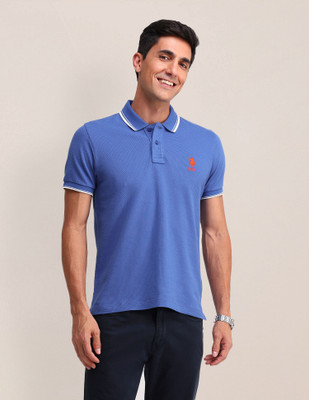 U.S. POLO ASSN. Solid Men Polo Neck Blue T-Shirt