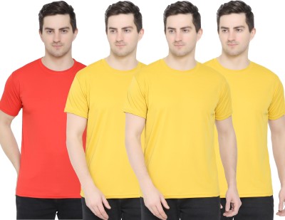 YUALIN CREATION Solid Men Round Neck Yellow T-Shirt