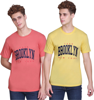 Zeffit Printed Men Round Neck Light Green, Orange T-Shirt