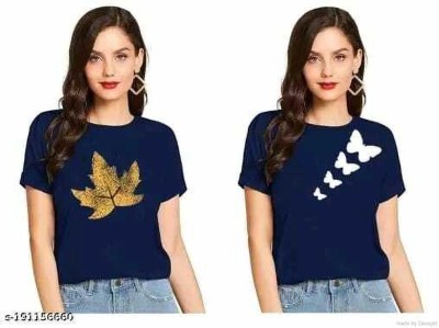 OneTip Printed Women Round Neck Blue T-Shirt