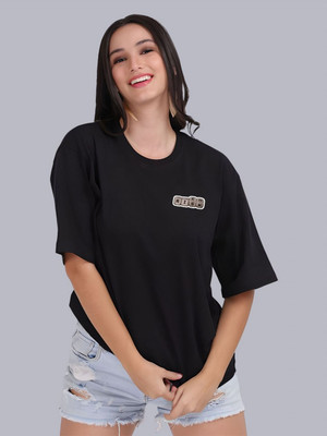Moda Rapido Solid Women Round Neck Black T-Shirt