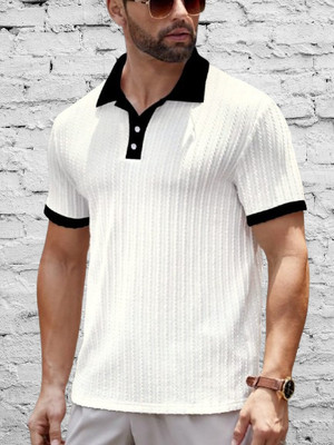 radhe creation Striped Men Polo Neck Black T-Shirt